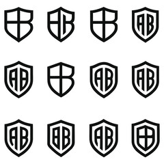 Set of black shield logo icons with letters a and b © Md
