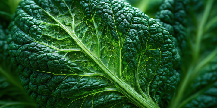 Close-up of fresh green leafy vegetable with detailed texture and veins