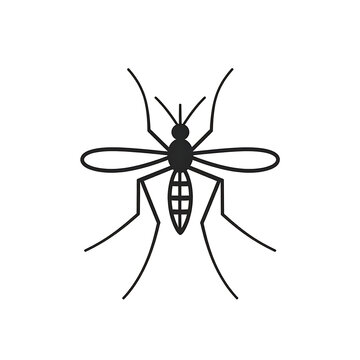 Simple outline of a mosquito, stylized insect icon for warning or pest control, black lines on white