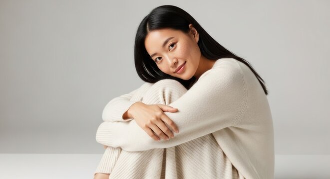 Portrait of a beautiful young asian woman wearing a cozy beige sweater