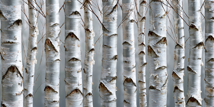 Close-up View of Birch Tree Trunks with Bark Pattern
