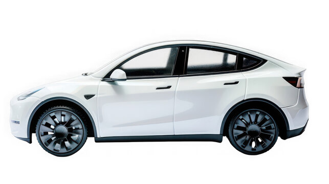 White electric crossover suv side profile view on transparent background