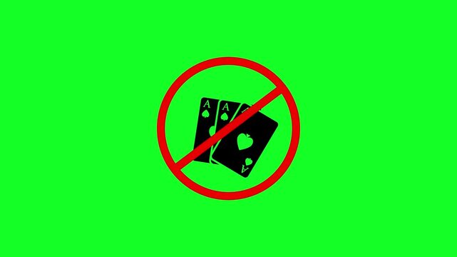 No Playing Cards Prohibition Sign Animated Icon With Alpha Channel. Forbidden Gambling And Card Game Warning And Restriction Motion Graphic. Stop And Ban Notice. GREEN 