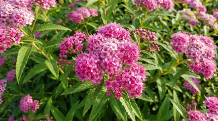 Obraz premium Pink Spiraea Japonica in Sunlight