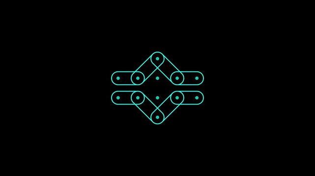 Cyan neon sikku kolam vector art with symmetrical loops 4k video with 25fps.