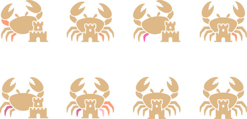 Obraz premium Minimalist Crab and Sandcastle Beach Icon Set Vector for Summer Branding, Coastal Travel Brochures & Childrens Educational Materials (EPS)