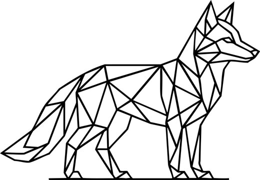 Geometric low poly fox line art illustration with geometric polygonal wildlife abstract triangle