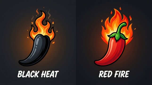 Black heat and red fire chili pepper icons