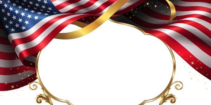 Patriotic memorial golden frame backdrop.
