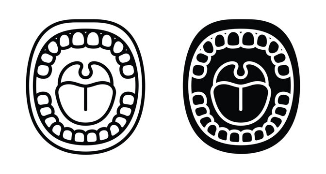 Open mouth icon set showing human teeth tongue and uvula for dental healthcare medical anatomy and oral hygiene education purposes
