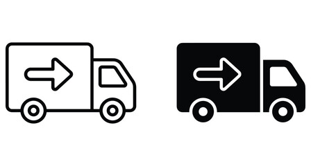 Fototapeta premium Delivery truck icon set with right arrow symbol for shipping logistics transportation courier service fast moving van outline and solid style