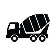 Fototapeta premium Black silhouette vector illustration of a heavy duty cement mixer truck used for commercial construction and transport