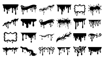 Obraz premium Black Paint Drip Silhouette Collection with Ink Splash Liquid Stain and Grunge Design Elements