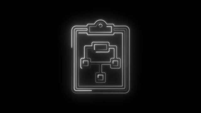 Neon flowchart diagram on clipboard abstract background business process organization icon