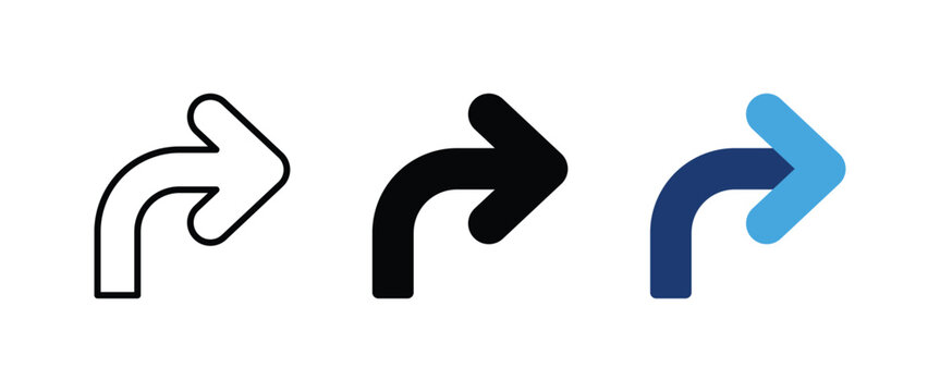 Pass icon, Forward right curved arrow symbol, Next skip direction navigation graphics, Vector illustration