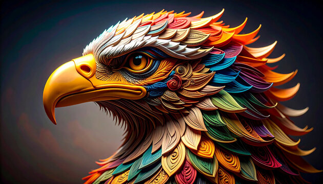 Vibrant eagle portrait with colorful feathers and intricate details