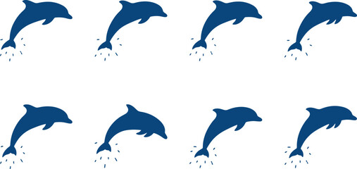 Blue Jumping Dolphin Silhouette Vector Icon Set for Marine Conservation Projects, Educational Materials & Summer Vacation Branding (EPS) © Muhammad