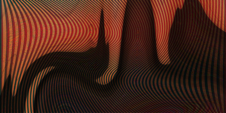 Abstract dark shadow waves pattern with warm orange tone light distortion