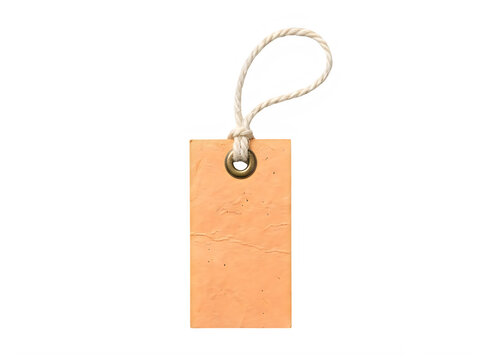 Rectangular paper tag with string and metal eyelet on transparent background