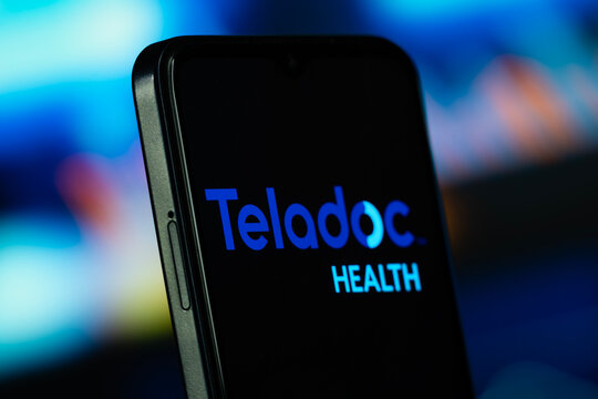 Purchase, United States- 8 July 2026: Teladoc Health logo is seen on a smartphone.