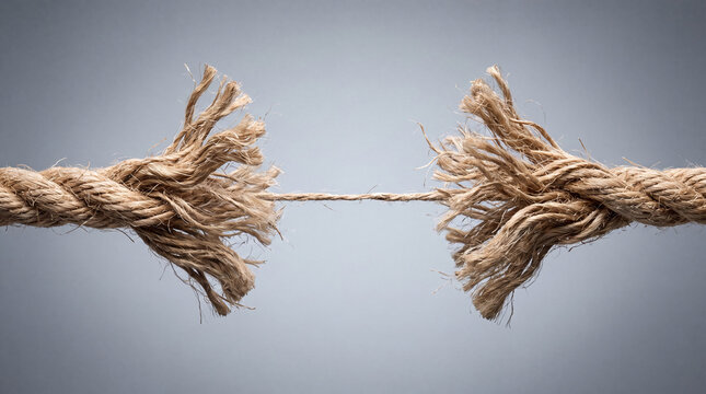 A thick rope is frayed and breaking, symbolizing stress, failure, or reaching a limit.