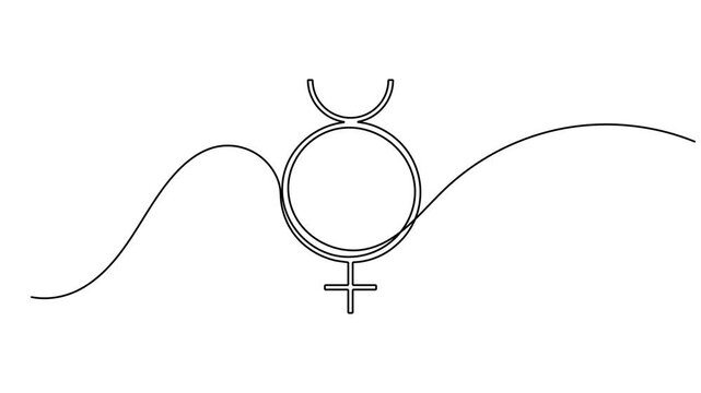 Continuous single line drawing of planet Mercury symbol animation astrology sign minimalist monoline design horoscope video intros and educational clips motion graphic moving on white background