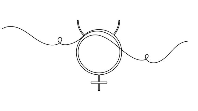 Continuous single line drawing of planet Mercury symbol animation astrology sign minimalist monoline design horoscope video intros and educational clips motion graphic moving on white background