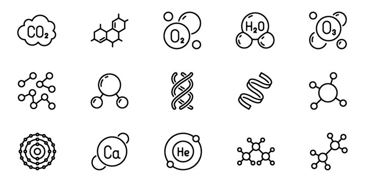Molecule Line Icons Set. Chemistry and Biotechnology Vector Collection with Protein, Peptide and Hormone Symbols Editable Outline Vector Illustration.

