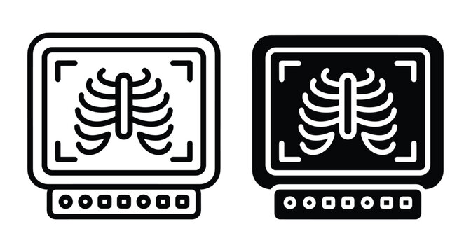 Chest x ray monitor icon set showing human rib cage and lungs for medical diagnosis radiology screening and healthcare hospital equipment