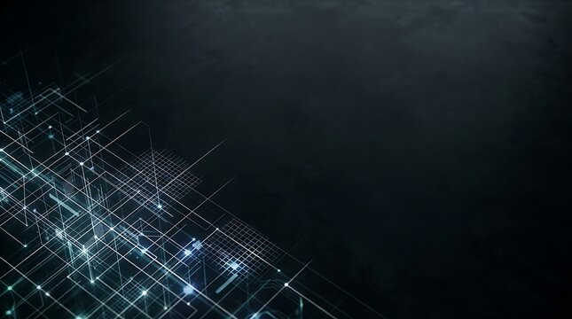 Minimalist Abstract Architectural Framework with Glowing Geometric Lines on Dark Slate Background