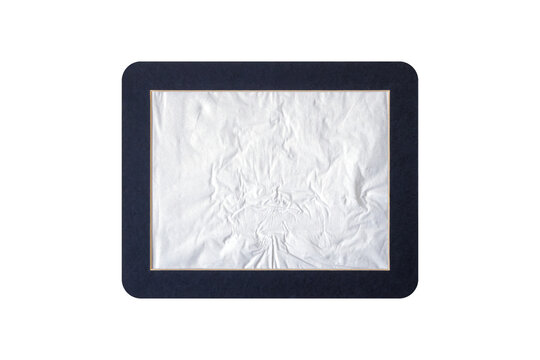 Rectangular navy blue frame with rounded corners, thin gold inner border, and white paper napkin texture inside, isolated on a transparent background.