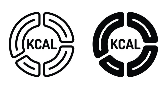 Calorie counter icon set showing kcal text inside segmented circle for nutrition tracking diet planning fitness monitoring and healthy lifestyle