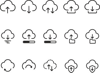 Obraz premium Cloud Upload & Download Icon Set – File Transfer, Cloud Storage, Data Sync and Backup