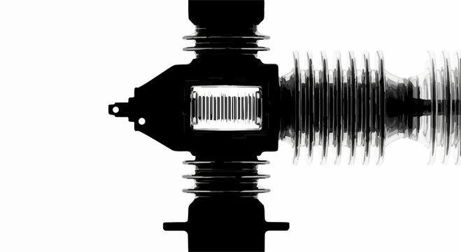 High voltage electrical transformer with ceramic insulators on a white background