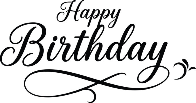 Elegant Black Happy Birthday Calligraphy Design for Greeting Cards