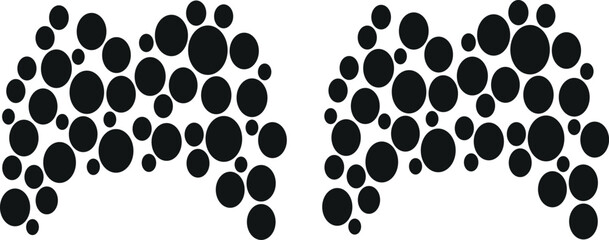 Minimalist black circle pattern vector illustration of two game controller silhouettes arranged in a clean layout on transparent background © Hamza