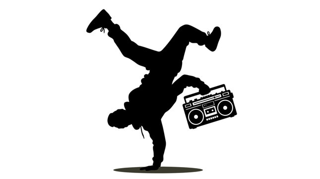 Breakdancer Silhouette With Boombox Against White Background