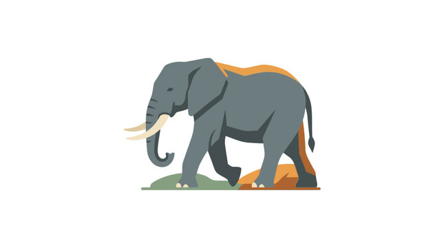 Flat Vector Illustration of a Strong Elephant Walking on the Savannah