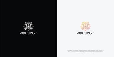 Fototapeta premium Modern Abstract Brain Logo Concept with Intricate Mandala Pattern and Gradient Colors
