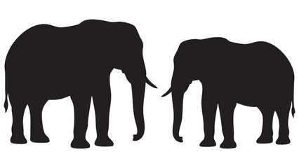 Fototapeta premium Elephant silhouettes against a white background a mother and calf depiction