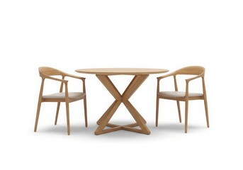 Fototapeta premium Modern wooden table with two chairs set