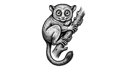 Monkey hanging from tree branch. © Tia