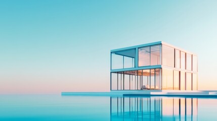 Fototapeta premium Interactive Blueprint Platform Transparent House Prototype Alternate Architectural Perspective, 3D digital house model, architectural visualization, smart home design concept