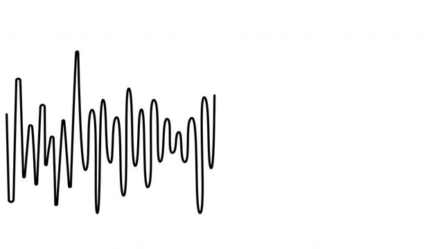Continuous one line drawing of sound wave with different amplitude. Soundwave line self drawing animation. Set, black, blue, green