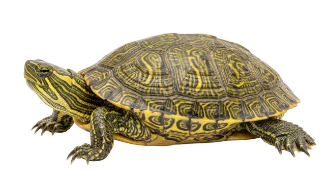 Eastern painted turtle side view isolated on transparent background detailed shell pattern