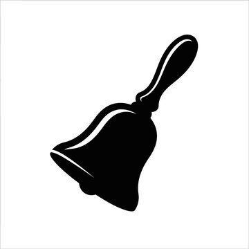 Vintage hand bell vector icon, classic school bell silhouette with handle, traditional service bell for notification and alerts isolated on White Background Silhouette