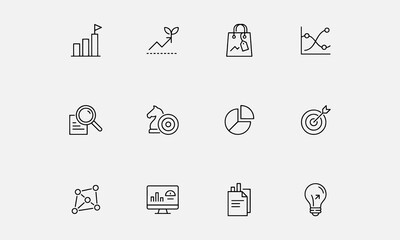 Fototapeta premium Market Analysis icon set. Containing market, growth, sales, trends, market, research