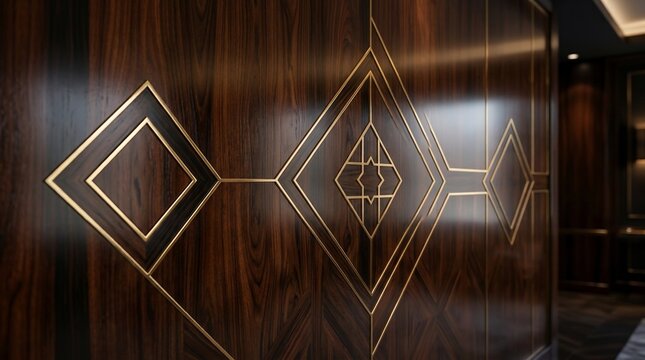 Elegant art deco geometric pattern on polished wood surface