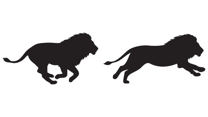 Lion silhouettes in dynamic poses black shapes on a white background © MDMEHEDI