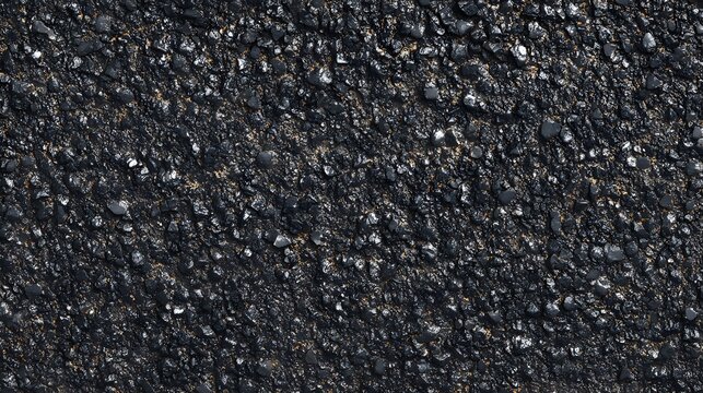 Close-up texture of fresh black asphalt pavement with compact stone aggregate